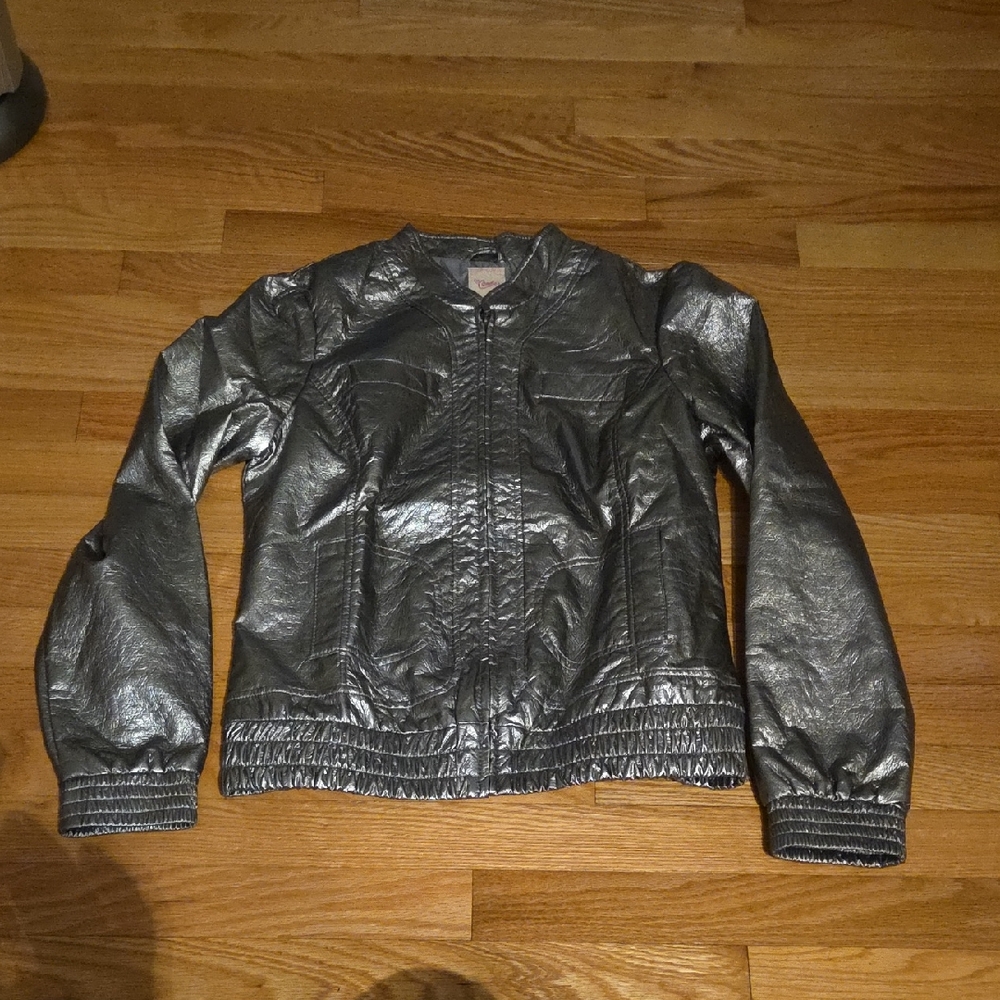 Candie's vintage Y2K silver bomber jacket.